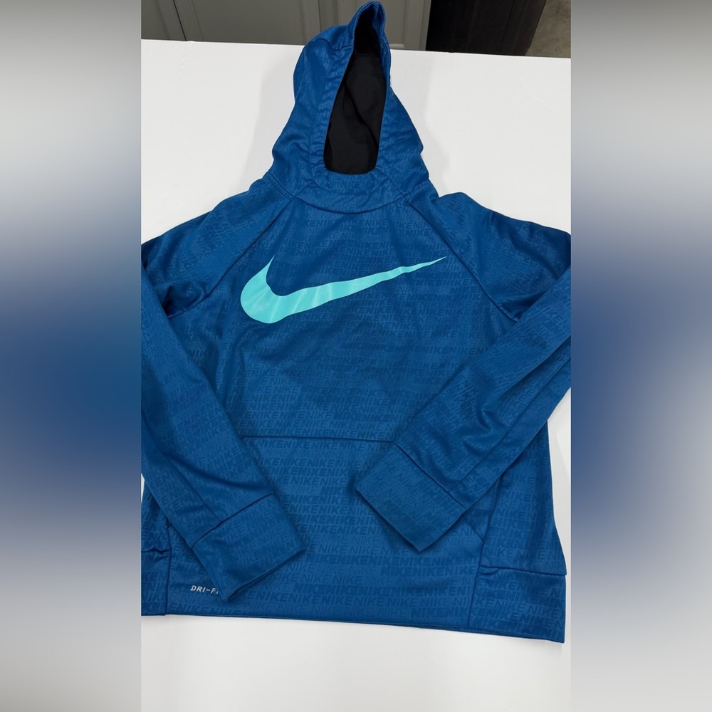 Nike Blue Kids Hoodie with Light Blue Swoosh